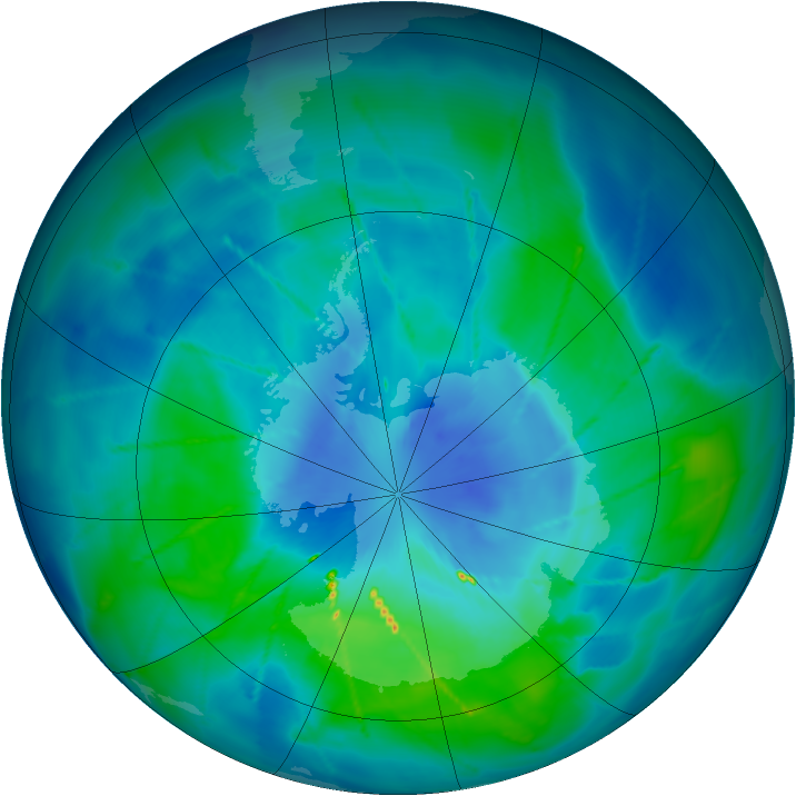 Antarctic ozone map for 17 March 2010